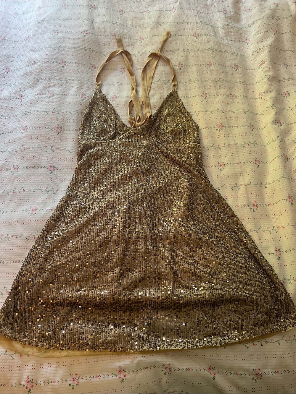 Free People Gold Sequin Mini Slip Dress - Picture 3 of 9
